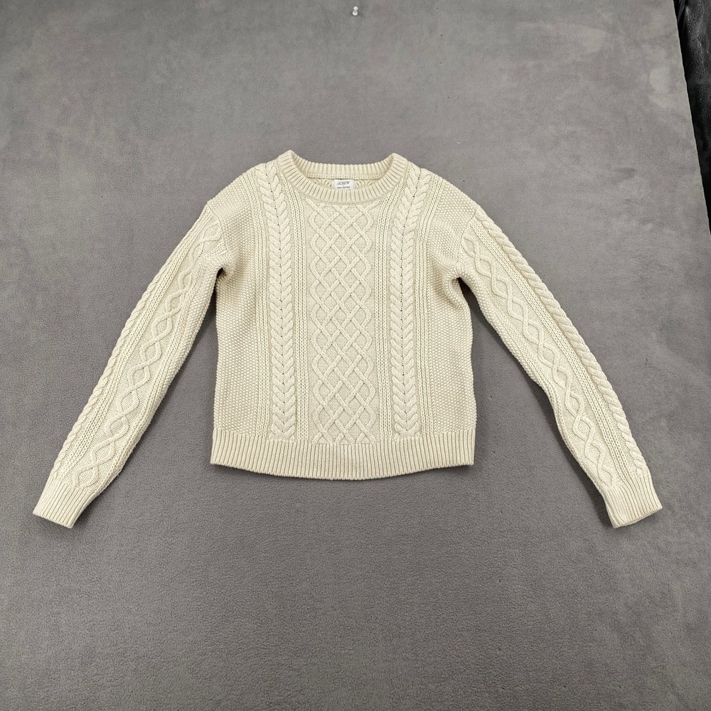 J.Crew Womens XXS Cream Ivory 100% Cotton Cable Knit Crewneck Sweater Pullover
